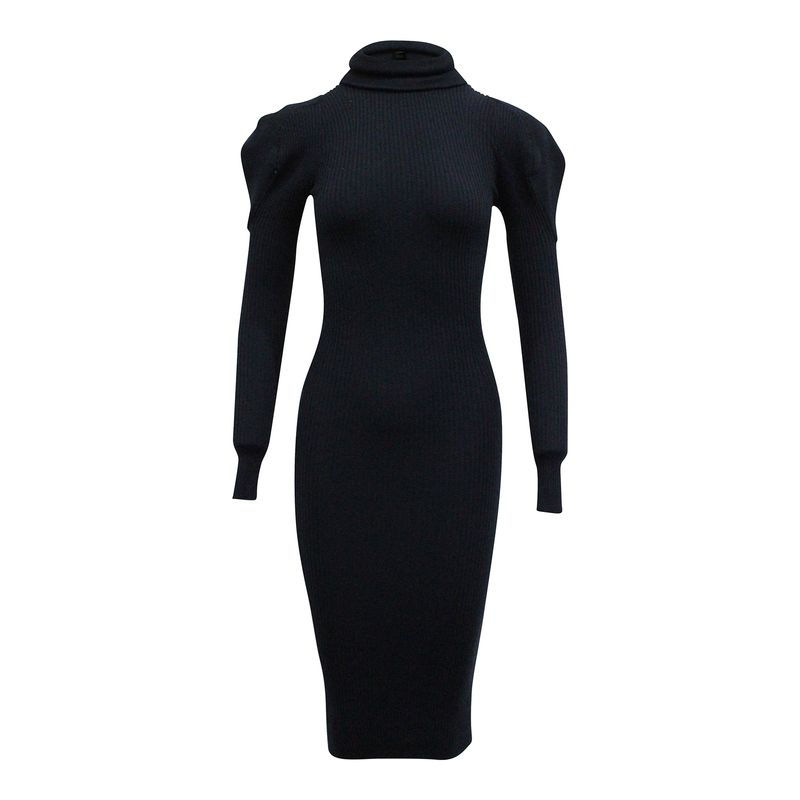 Iris & Ink Turtleneck Ribbed Knit Dress In Navy Blue Viscose